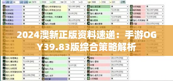 2024澳新正版資料速遞：手游OGY39.83版綜合策略解析